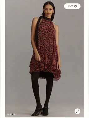 NWT Anthropologie size L Floral Halter Ruffle Dress in Burgundy
